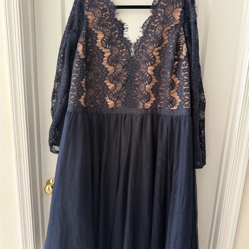 Women’s Plus Size Cocktail Dress City Chic Rare Beauty Navy Lace Dress